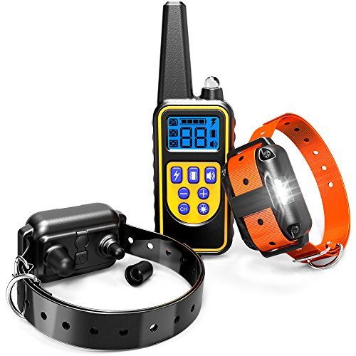 F-color Dog Training Collar with Remote - Waterproof Dog Shock Collar for Dogs with Anti-Lost Light Beep Vibration Shock (1-Pack PVC Collar in Pure Yellow+Black)