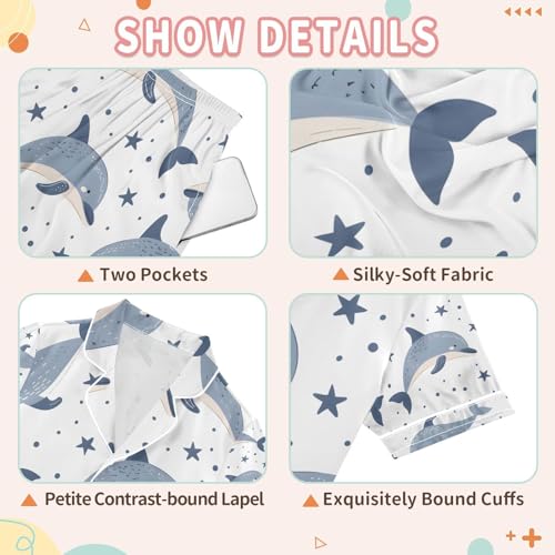 senya Whale Grey A Satin Summer Pajama Sets Silk Short Sleeve Button Down Sleepwear3