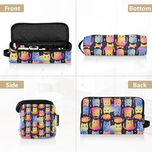 Bolsa de viaje para herramientas de cabello con almohadilla resistente al calor y organizador para plancha, herramientas calientes y accesorios para el cuidado del cabello con patrón de gatos en acuarela arcoíris para mujeres miniatura 5