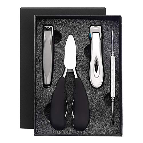 PAIE Nail Clippers Set for Women or Men Toenail Clippers for Thick Nails, Nail Clipper Kit of 4 Toenail Trimmer with Surgical Stainless Steel Super Sharp and Professional Ingrown Toenail Clippers