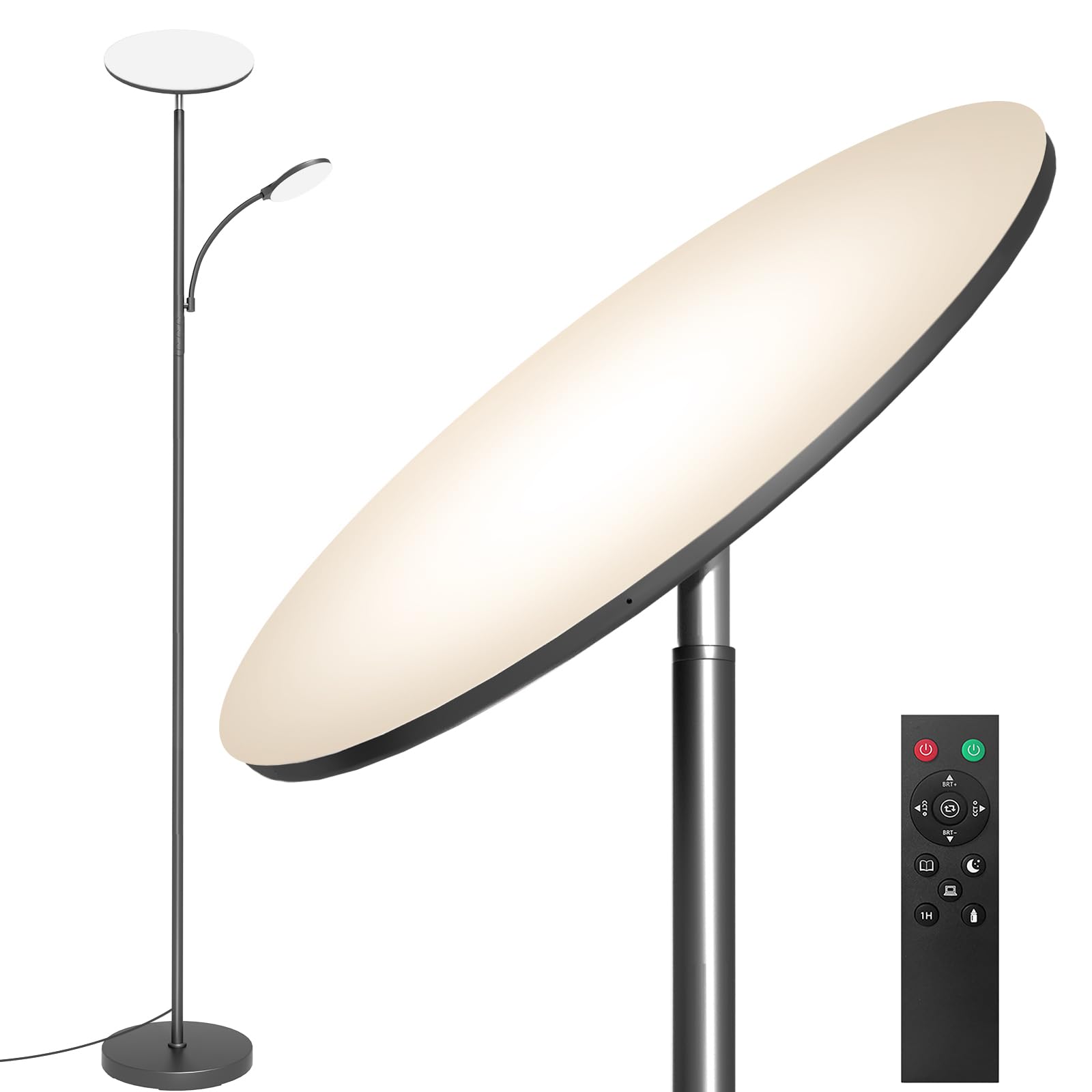 marctronic Grau LED Stehlampe Deckenfluter Dimmbar, 42W 4200LM Superhelle Wohnzimmer Stehlampe mit Leselampe, 175CM Hohe Moderne Standleuchte mit Fernbedienung & Touch Steuerung für Schlafzimmer BüRo