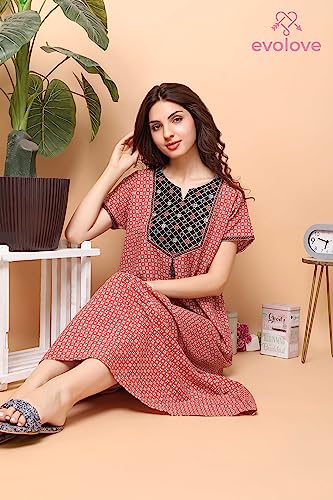 Image of Evolove Women's Viscose Liva Long Maxi Night Gown Nighty Dress with Pocket, Super Soft Comfortable (LNG-Rayon)