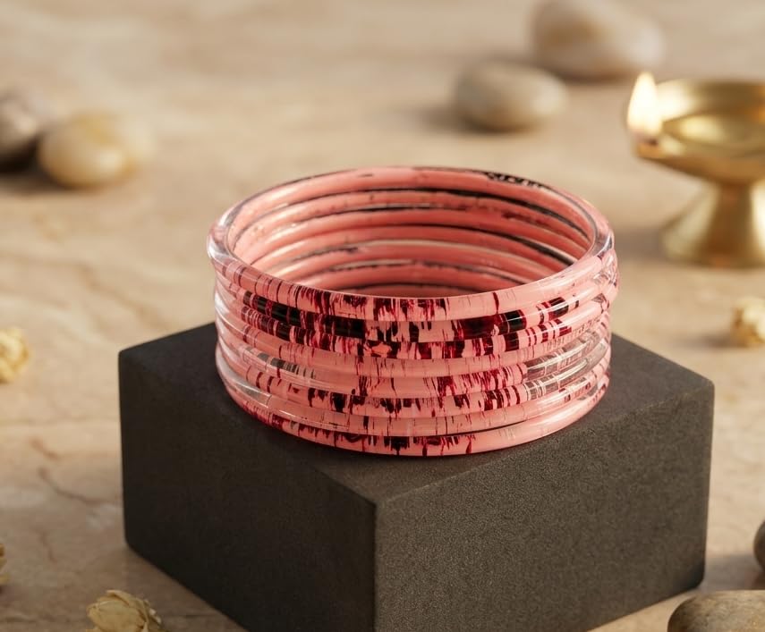 Image of NMII Premium Glass Bangle Set for Women | Multicolor Designer Kangan | Fancy Kanch ki Chudiya | 3D Transparent Chudi Set | Wedding & Festive Occasions Bangles