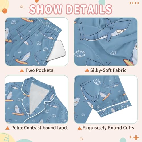 senya Sharks Surfboards P Satin Summer Pajama Sets Silk Short Sleeve Button Down Sleepwear3