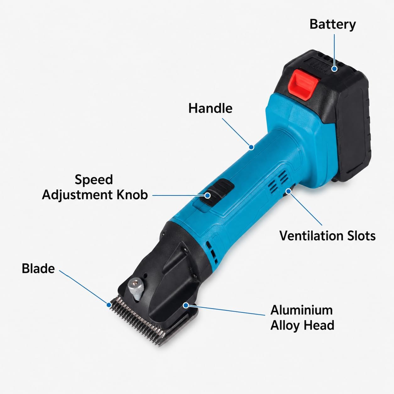 Tosatrice senza fili per cavalli da 500 W, 2400 giri/min, 2 batterie, 6