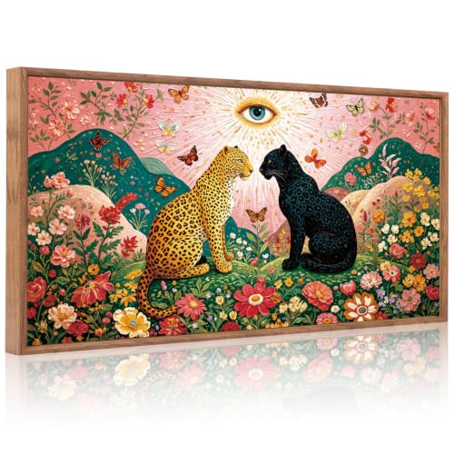 Image of CHDITB 3D Boho Leopard Panther Wall Art,Mystical Folk Floral Eye Wall Decor