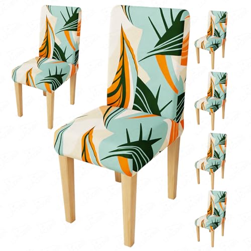 Image of Lukzer 6PC Multiprint Design Stretchable Dining Chair Cover | Universal Fit Removable Washable Slipcover | 140 GSM Polyester + Spandex | Elastic Protective Cover for Home & Hotel Chairs Seat Slipcover