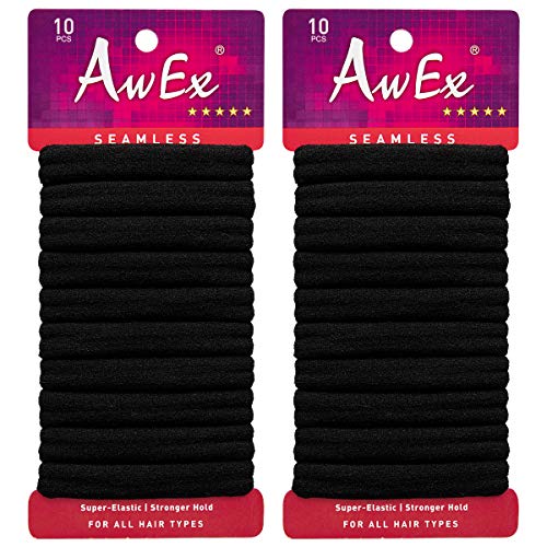 AwEx Seamless,Black Hair Ties for Thick Hair,20 PCS, Hair Scrunchies,Cotton Scrunchie Holder,Ponytail Holder