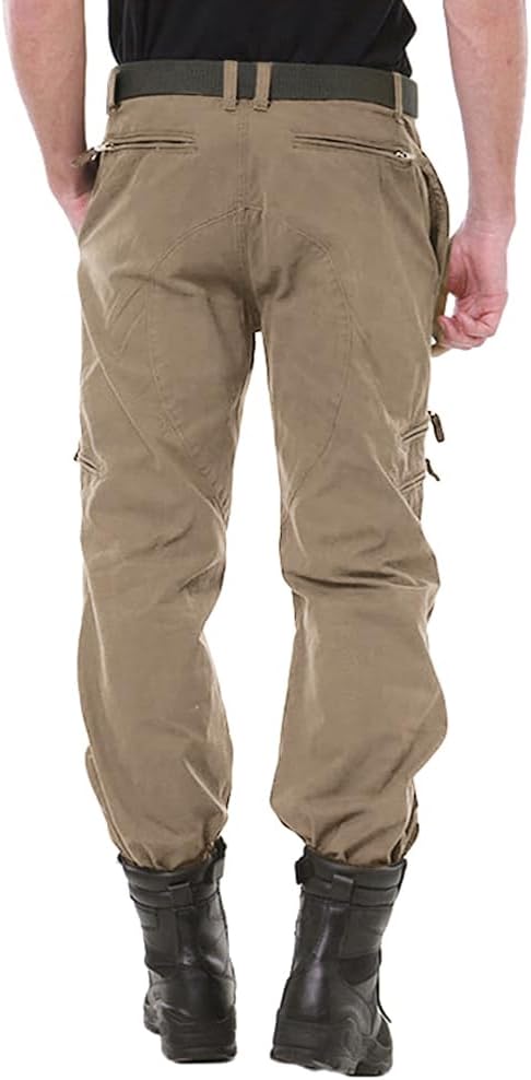 CRYSULLY Men's Cotton Multi-Pockets Work Pants Tactical Outdoor Military Army Cargo Pants (No Belt) - Image 3