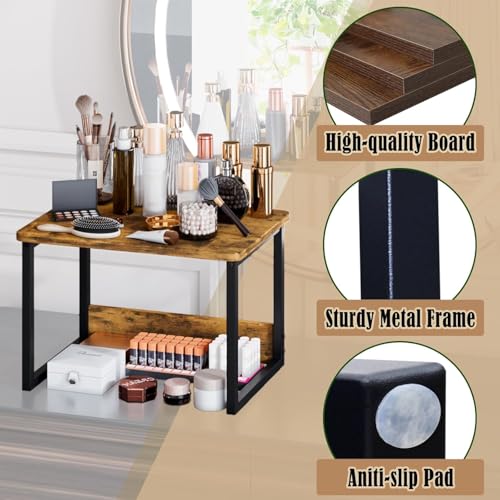 Image of Microwave Oven Stand with Storage Shelf | Rustic Brown Metal & Wood Kitchen Rack | Countertop Organizer for Microwave, Toaster & Coffee Maker (17 x 12.4 x 12 Inch)