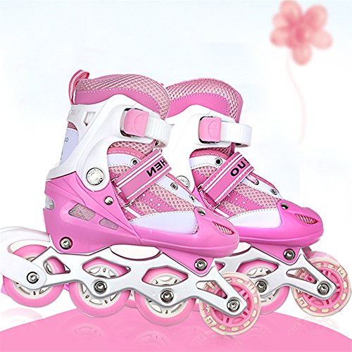 Turefans Patines en línea con Luces Que se encienden en Las Ruedas para niños Talla Adjustable - Dos tamaños: 31-34, 35-38 (Rosa) (31-34)