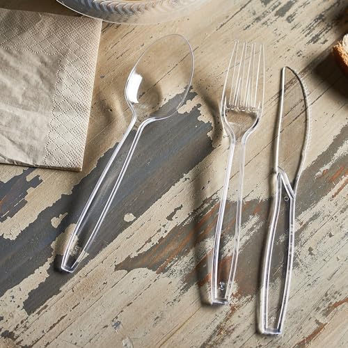 Plasticpro 360 Count Clear Heavyweight Disposable Plastic Silverware - Cutlery 360 Combo Box (including 180 Forks 120 Spoons 60 Knives)
