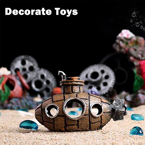 Image of Resin Submarine Aquarium Ornament, Small Fish and Shrimp Hideout Cave Decor for Freshwater or Saltwater Tanks, Brown, Size 5.12 x 2.36 x 3.54 in, 1 Pack