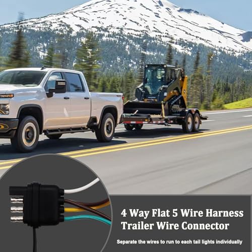 Image of 26FT 4 Pin 5 Wire Trailer Wiring Harness,Trailer Light Kit with Jacketed Cable (16AWG),4 Way Flat 5 Wire Plug for Rewiring RV Boat Both-Side Taillights