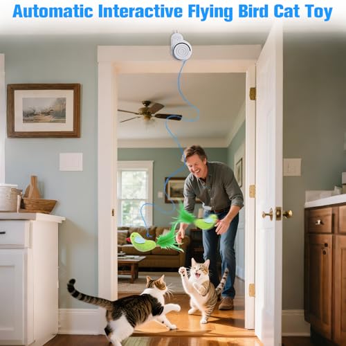 Image of Interactive Cat Toys for Indoor Cats: Automatic Electric Flying Bird Feather & Mouse Wand, Rechargeable Electric Hanging Play Chase Exercise Moving Enrichment Toy for Bored Kittens and Adult Cats