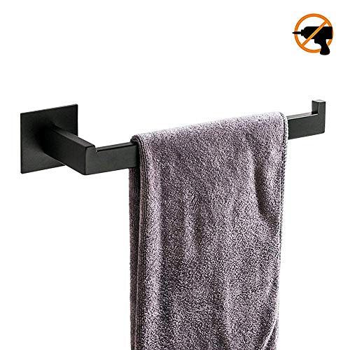 Homovater Anillo de toalla de baño Soporte de anillo de toalla autoadhesivo con acabado negro, construcción de acero inoxidable, sin taladrar