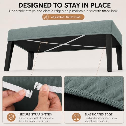 Image of Street27 High Stretch Jacquard Dining Bench Cover Elastic Chair Covers - Anti-Dust Removable Bench Slipcover Washable Bench Seat Protector Cushion Cover for Living Room, Bedroom, (Sage Green)