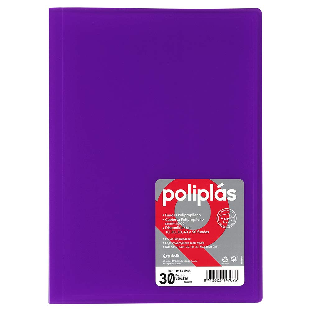 Grafoplas - Folder with 30 Sleeves, Foolscap Size, PP Covers Folio Violet