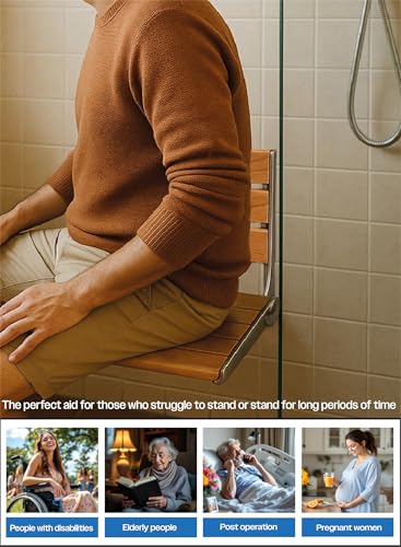 Asiento de ducha plegable de madera de roble Aidapt para pared 5
