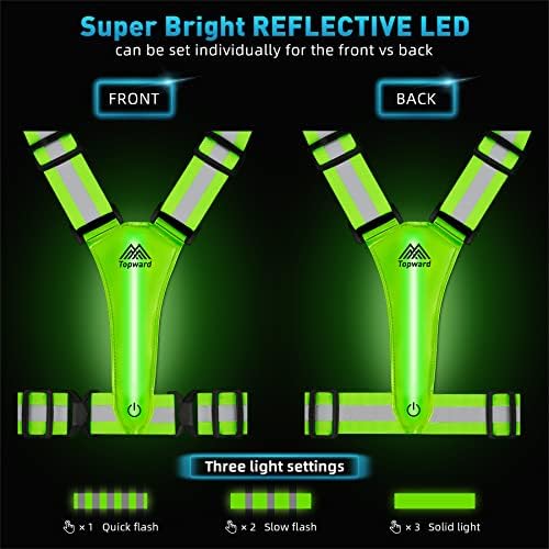 Topward Running Vest High Visibility Reflective Gear, Mens Hi Viz Vests, Lightweight Adjustable 360-degree Hi Vis Safety Vest for Dog Walking Jogging Hiking Camping Cycling Motorcycle