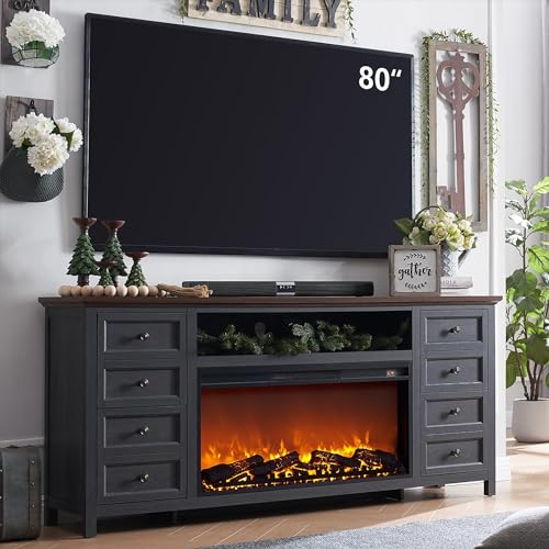 Fireplace-TV-Stand-for-TVs-up-to-80-Inches-with-36-Electric-Fireplace-31-Farmhouse-Tall-Entertainment-Center-wDrawer-Adjustable-Shelves-Large-Media-Console-for-Living-Room-70inch-Dark-Grey Fireplace TV Stand for TVs up to 80 Inches with 36 Electric Fireplace 31 Farmhouse Tall Entertainment Center wDrawer Adjustable Shelves Large Media Console for Living Room 70inch Dark Grey