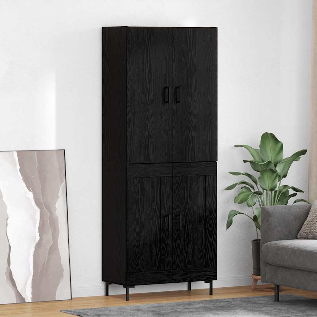 Komoda czarna o wyglądzie dębu, materiał drewnopochodny, 69,5 x 34 x 180 cm, z drzwiami, kredens, komoda do salonu, komoda z szufladami i szafa na ubrania, funkcja do nowoczesnych pomieszczeń