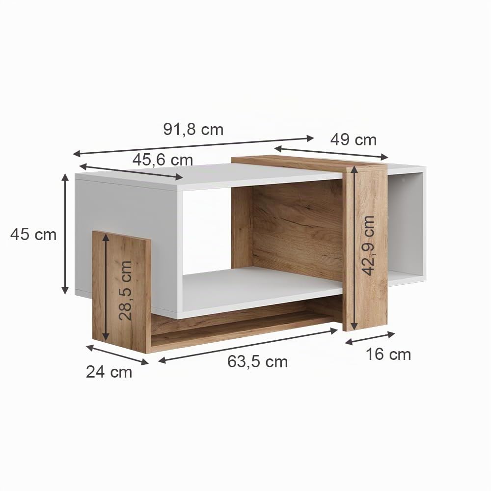 Vicco Mesa de Centro Aven, Roble Blanco/Dorado, 91.8 x 49 cm