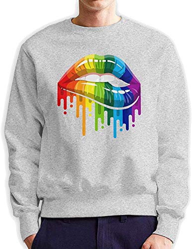 Preisvergleich Produktbild Ouzhou21 Männer Regenbogen-Lippen Lesbian Pride Modische beiläufige Art mit Rundhalsausschnitt Baumwolle SweatshirtHoodie, Grau, Groß