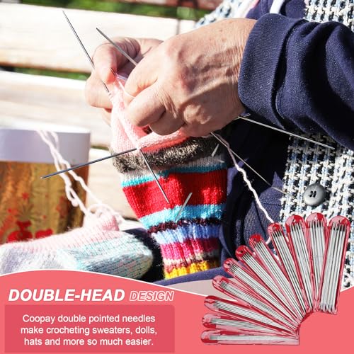 Image of Coopay 55pcs Double Pointed Knitting Needles Set, 2.0mm-6.5mm, Sock Knitting Needles, 20cm Metal DPN Shorties Knitting Needle for Socks Gloves Hats, Double Pointed Needles with Knitting Needle Gauge