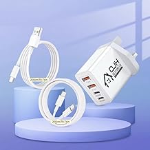 OJH Solutions USB C Plug, 40W 4-Port Fast Charger Plug Complete with 2x2m cables Dual Port PD Power Adapter Type C Charging Plug for iPhone 16-11 Pro Max Plus XS XR SE,Samsung, iPad, AirPods