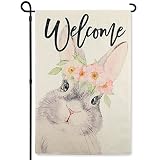 emzrivo Welcome Easter Garden Flag 12x18 Inch Welcome Rabbit Garden Flag Double Sided Burlap Easter