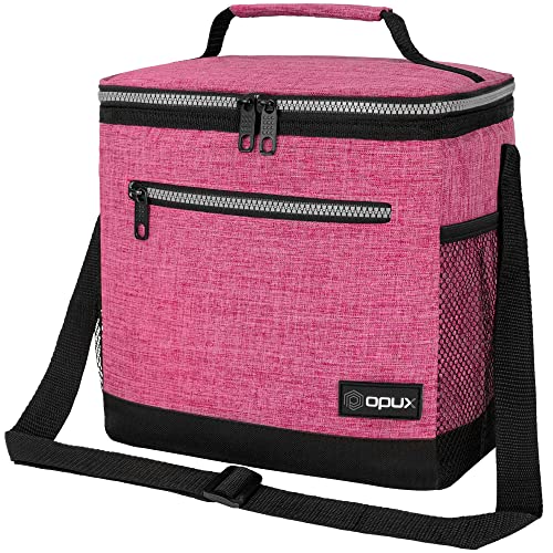 Opux Insulated Large Lunch Box For Women Men, Leakproof Thermal Lunch Bag For Work, Reusable Lunch Cooler Tote, Soft School Lunch Pail Shoulder Strap, Pockets, 18 Cans, 10L, Heather Pink #TOP3