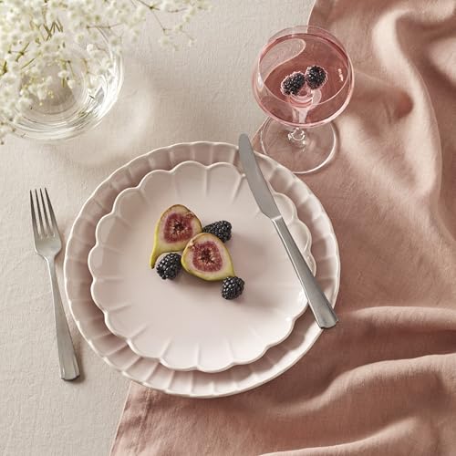 Image of Lenox Dinnerware Set, French Perle Scallop Blush 12-Piece Set, Service For 4, Stoneware, Dishwasher Safe, Microwave Safe, Plates and Bowls sets, Dish Set, Plate Set, Home And Kitchen (Pink, 12 Piece)
