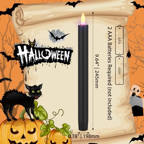 Image of Orange & Black Flameless Taper Candles with Remote, Halloween LED Candles | Battery Operated Candle with 3D Wick, 9.6 inch Real Wax Fake Candlesticks, Warm Candle Light for Home, Table, Party, 6 Pack