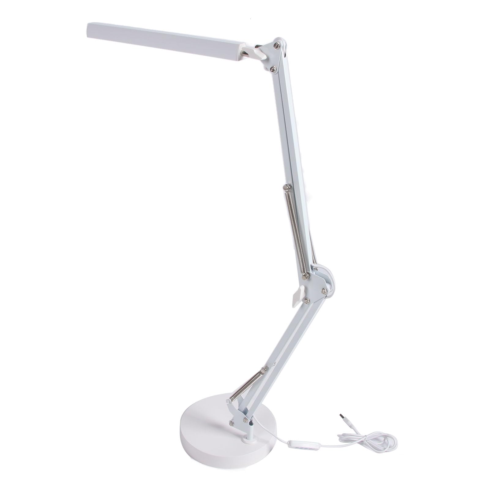 LED-Schreibtischlampe, 12 W, 1000 LX, 3-teilige Schreibtischlampe mit Schwenkarm, Verstellbare mit Rundem Sockel für Büro, Schlafzimmer, Schlafsaal, Schule, Hotel, Tattoo, Augenbrauen, (WHITE)