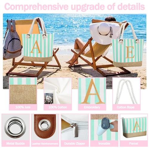 Image of GhvyenntteS Beach Bags for Women - Travel Canvas Beach Tote, Initial Tote Bags for Women, Travel Essentials, Gifts for Women Birthday