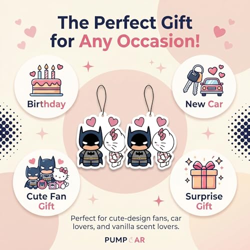 Image of PumpCar 2 pieces Battey cute cat double-sided hanging cartoon Vanilla-scented funny car air freshener Cool spider bat hanging for rearview mirror Interior Accessories Gifts
