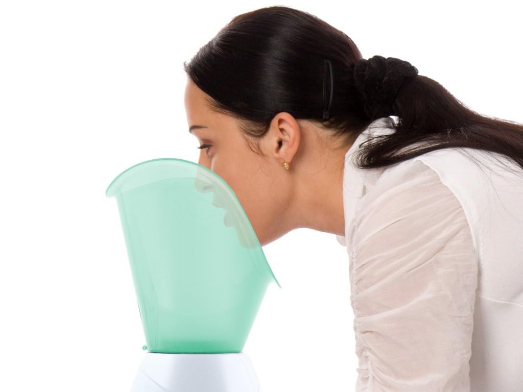 BEPER 40.967N Gesichtssauna und Aromatherapie mit 2 Stufen, Heil- und Entspannungsbehandlungen, Feuchtigkeitsversorgung und Gesichtsreinigung, parfümierter weiß / grüner Tank für Essenzen