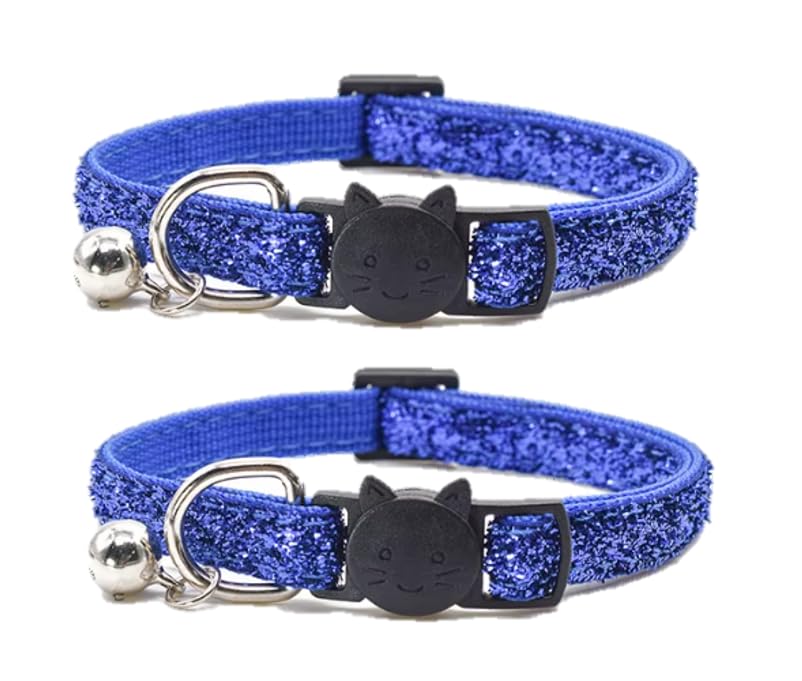 Glitter Cat and Kitten Collar with Bell and Safety Release Buckle, Adjustable Design, Pack of 2, Available in Red, Pink, Blue