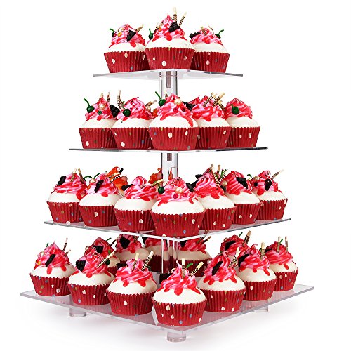 YestBuy 4 Tier Clear Wedding Party Acrylic Cupcake Display Tree Tower Stand 1