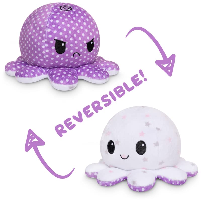 Image of TeeTurtle Reversible Octopus Plushie 4-Inch Polka Dot + Stars Two-Sided Flip Plush Toy with Embroidered Details - Cute Mini Collectible Plush for Kids, Teens, and Adults