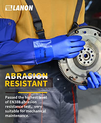 Lanon 26" Elbow Length Pvc Chemical Resistant Gloves, Heavy-Duty Long Rubber Gloves, Acid, Alkali & Oil Protection, Large #TOP2