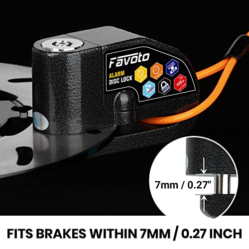 Favoto Alarm Disc Lock, 3 Keys And 18 Batteries (5-Year Availability), 110 Db Waterproof Anti-Theft Security Brake Padlock, 7Mm Lock Pin With Reminder Cable, Fit For Motorcycle E-Bike Bicycle Scooter #TOP1