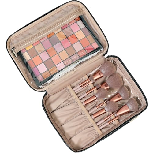 NISHEL Large Double Layer Travel Makeup Bag Women, Cosmetic Case, Organizer for Travel-Size Accessories Bottles, Brushes, Conditioner, and Skin Care Products, Black2