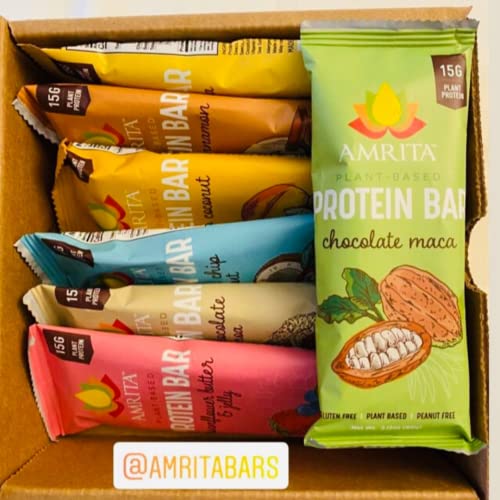 AMRITA Vegan Protein Bars Variety Pack (6 Flavors), Peanut/Dairy Free