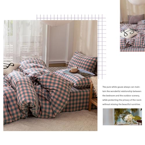 Image of Queen Comforter Set Modern Style Checkered Pattern Comforter Purple Pink Plaid Bedding Comforter Lightweight Fluffy Soft Boho Grid Bedding Geometric Plaid Comforter Set Queen with 2 Pillowcases