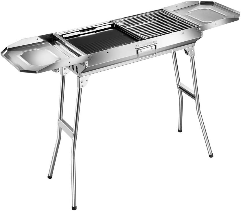 Goozegg Charcoal Grill Portable BBQ Grill Heavy-Duty Stainless Steel Barbecue Folding Camping Grill for Outdoor, Backyard, Patio, Picnic, Park, 44-Inch