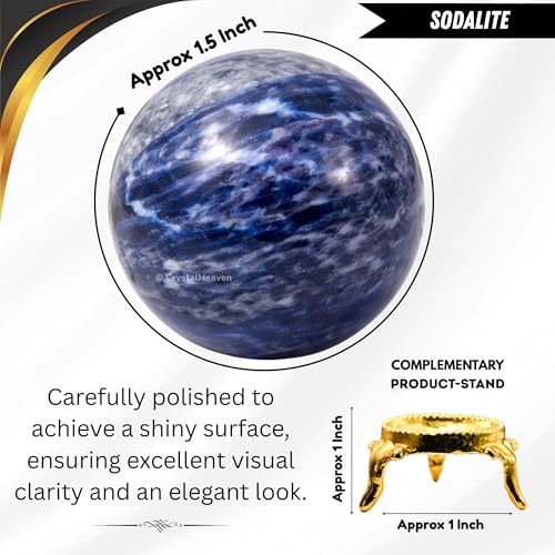 Image of Certified Sodalite Crystal Ball for Meditation - Premium Crystal Vastu Items for Home and Feng Shui Items for Good Luck - Ideal for Pooja Supplies and Spiritual Practices (1.5 inch Inch)