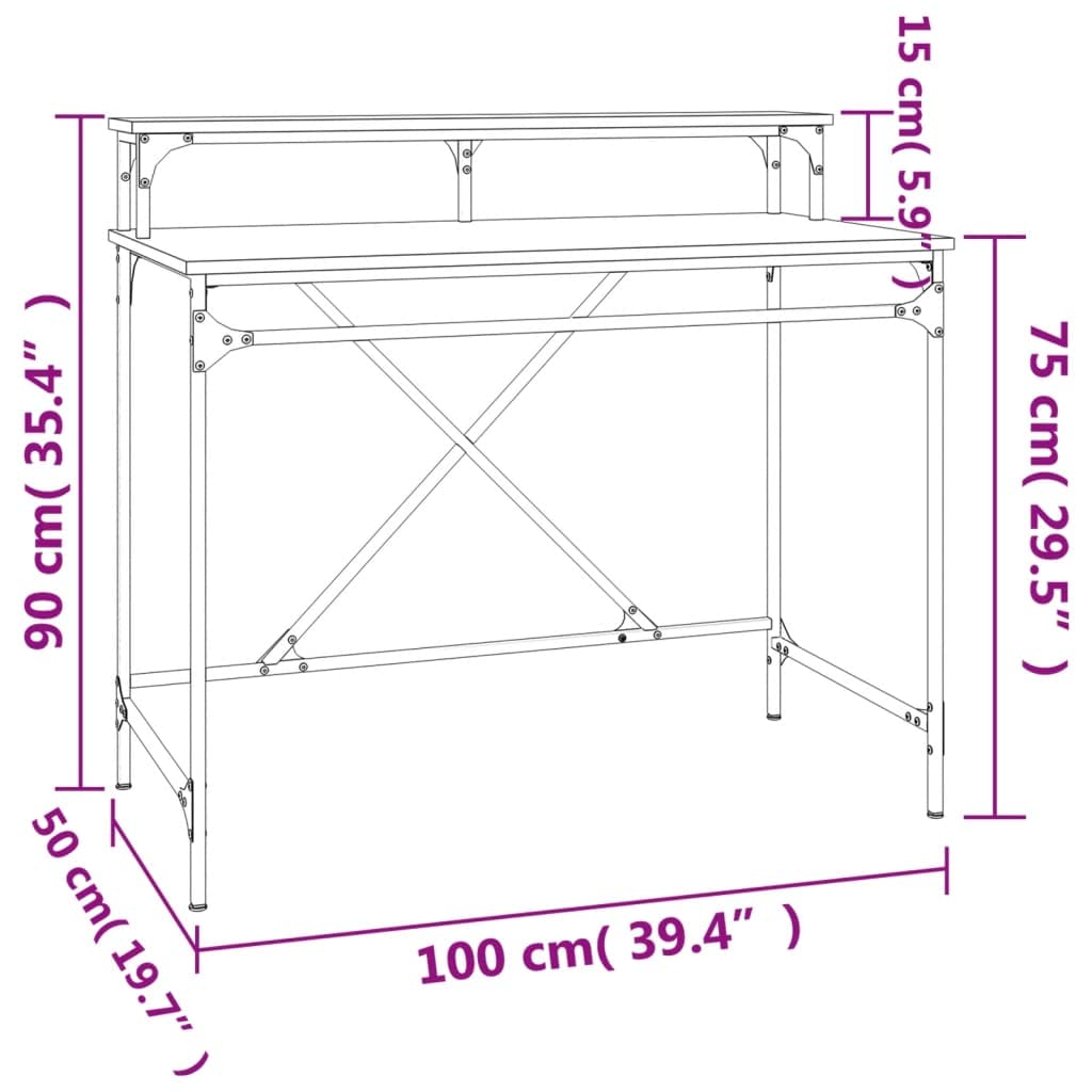 Scrivania Rovere Sonoma in legno multistrato e ferro 100x50x90 cm con ripiano, postazione lavoro per computer, tavolo ufficio, scrivania gaming e studio salvaspazio