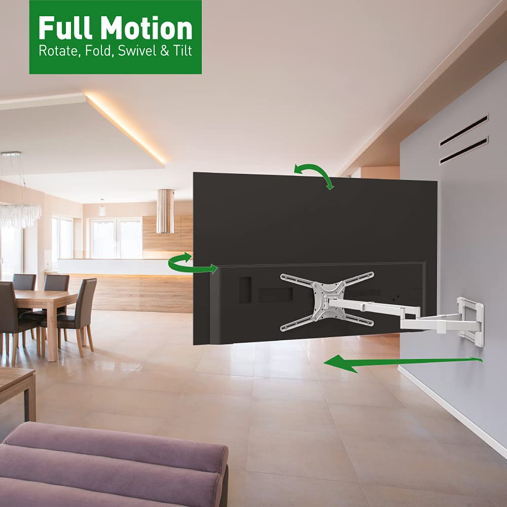 Barkan 40" Long White TV Wall Mount, 13 80 inch Dual Arm Full Motion